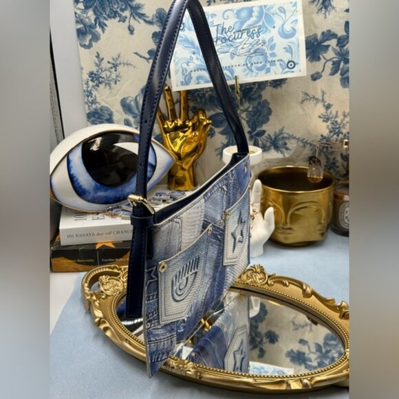 🆕 CHIARA FERRAGNI 🧿 NWOT All Over Denim Print Thin Shoulder Bag - Picture 4 of 14